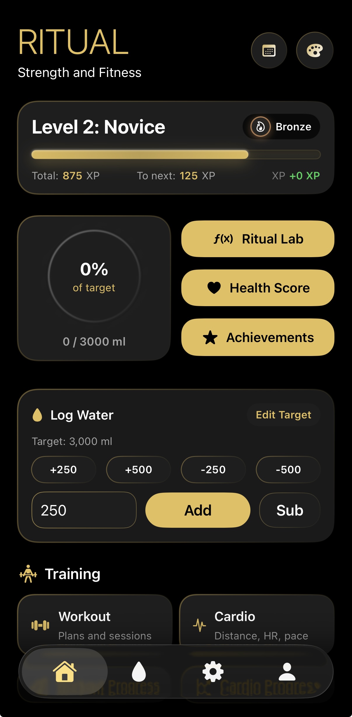 Ritual app home screen with health overview and daily stats