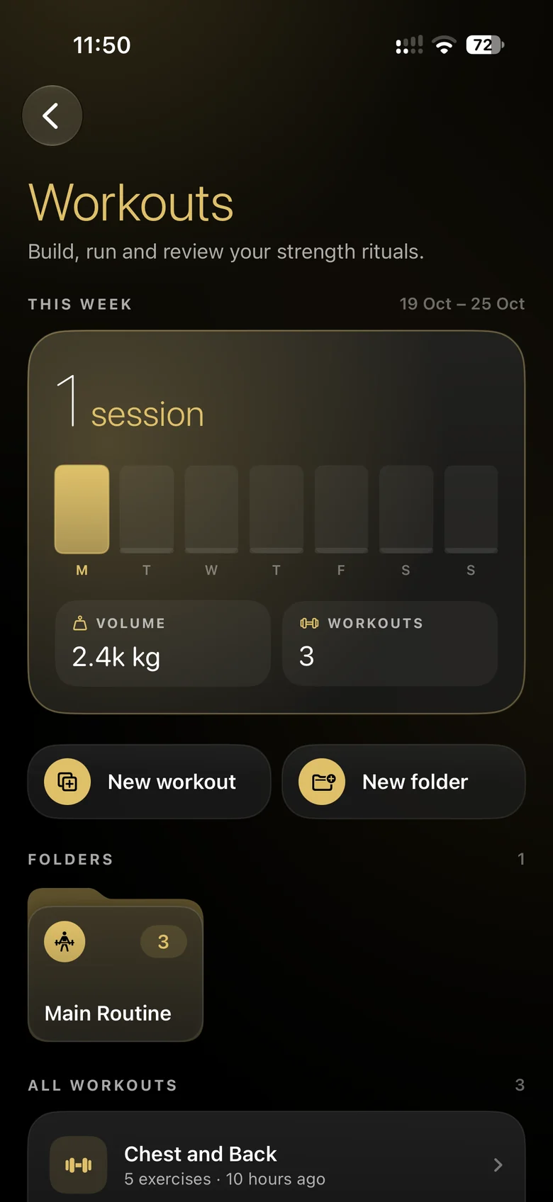 Ritual Workout Home with folders and this week
